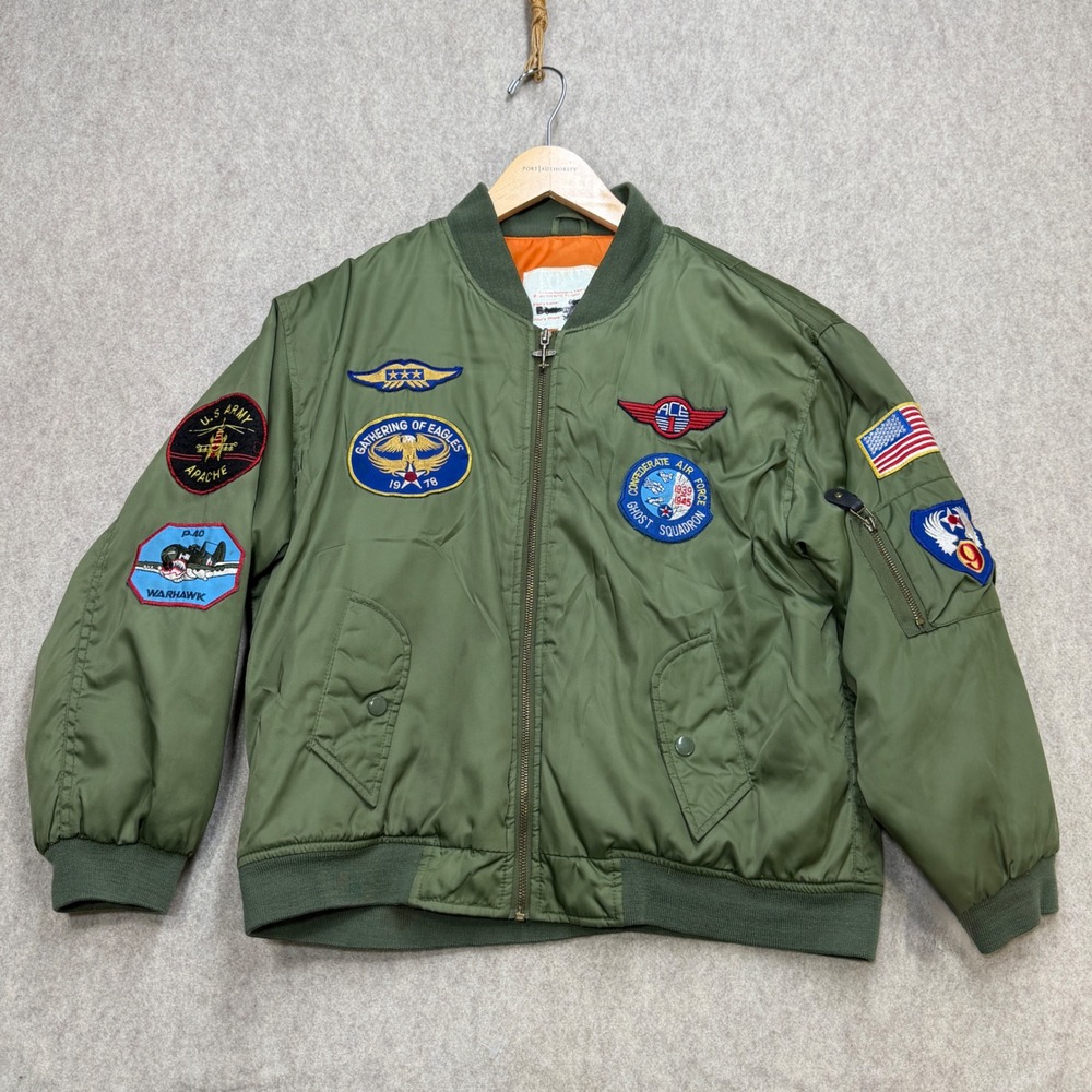 Flightline MA-1 Flight Jacket Boys Size 14/16 Green NASA Military Bomber Patch